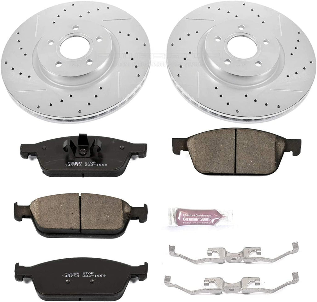 K6479 Front Z23 Carbon Fiber Brake Pads with Drilled & Slotted Brake Rotors Kit