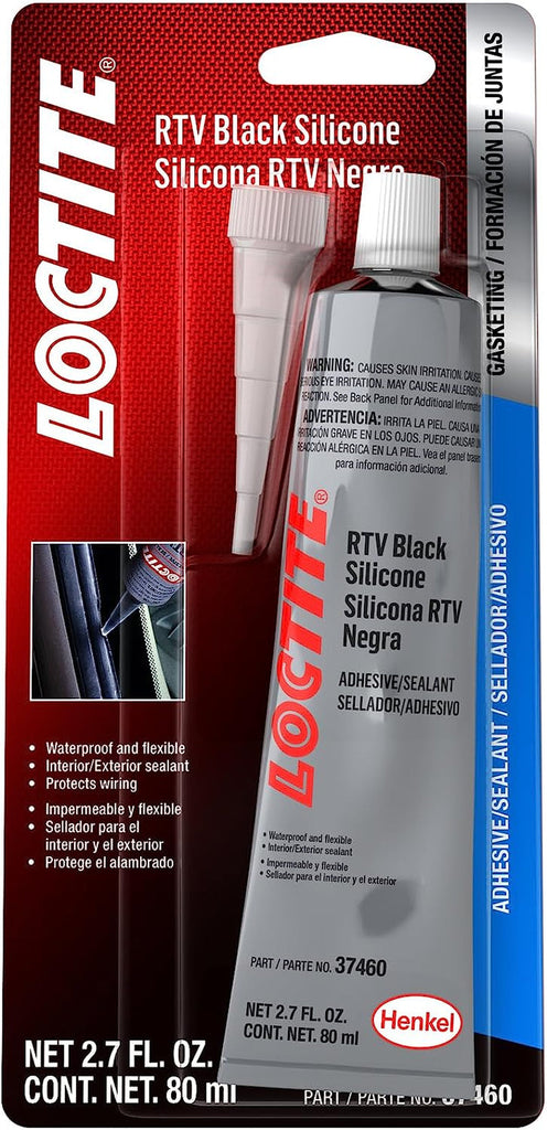 LOCTITE Black RTV Silicone Adhesive Sealant for Automotive: General Purpose Indoor & Outdoor Sealant, Waterproof, Flexible, High-Temperature, Black, 80 Ml Tube (PN: 37460-491979)