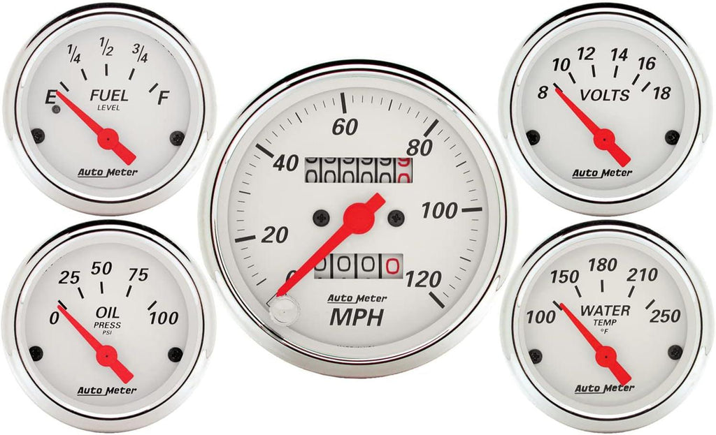 1300 5 PC. Gauge KIT, 3-1/8" & 2-1/16", MECH. Speedometer, Arctic White