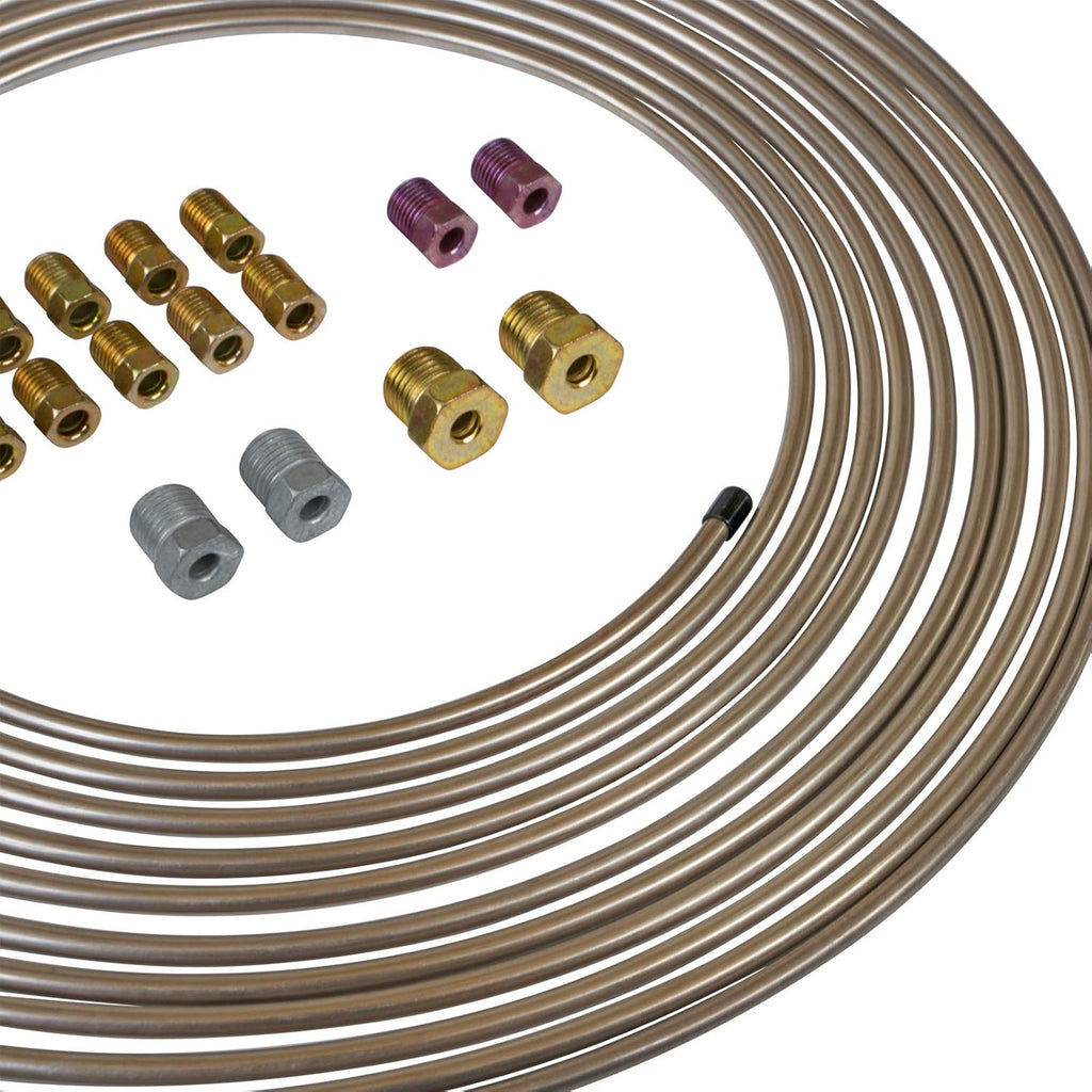 4LifetimeLines 3/16" x 25' Genuine Copper-Nickel Alloy Non-Magnetic Brake Line Replacement Tubing Coil Roll & Fitting Kit, Inverted Flare, Easy to Bend, Corrosion Resistant