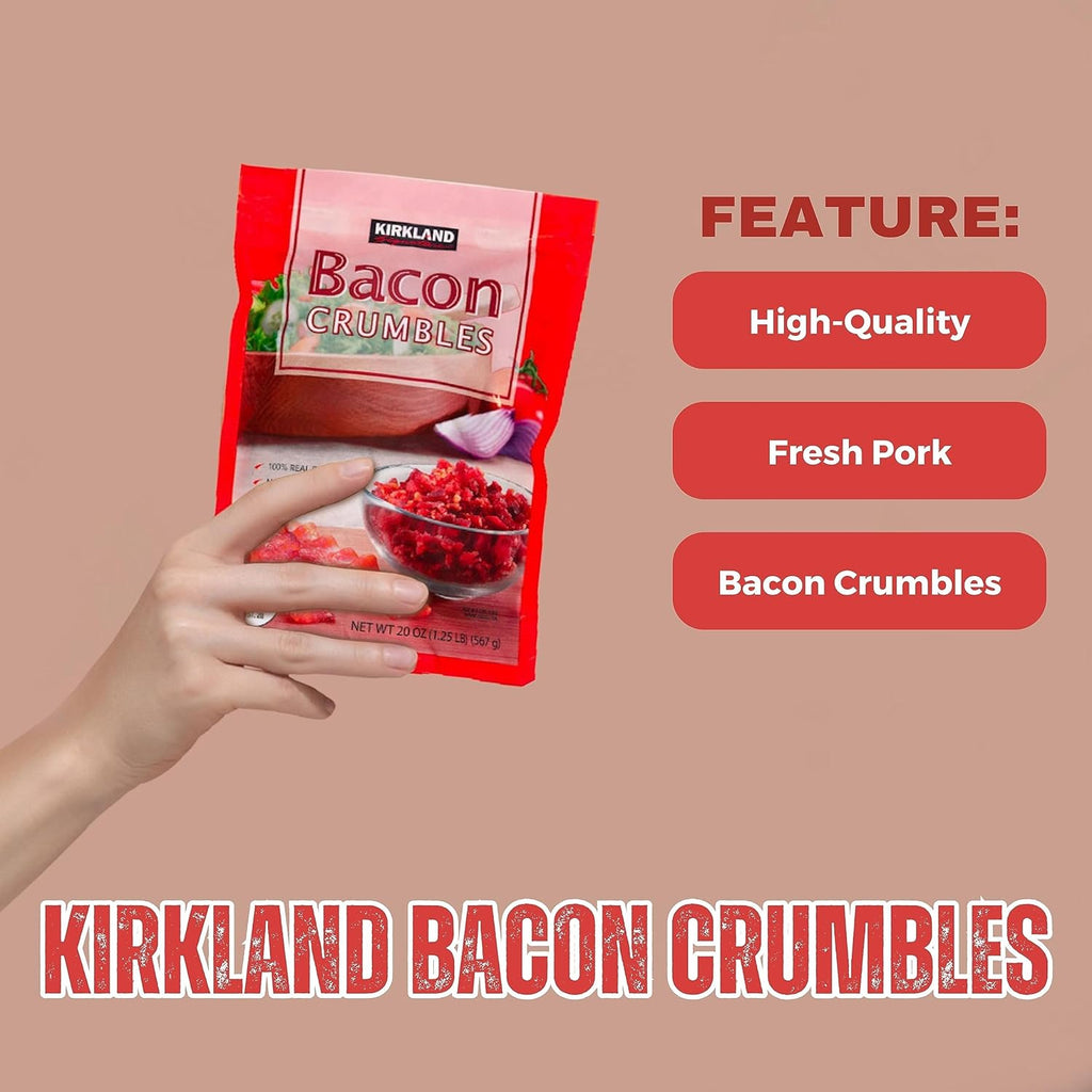 Kirkland Signature Crumbled Bacon Bits Cooked Bacon - Ready To Eat, Premium Quality 20oz w Bacon Bits Real 1 Pack Bacon Bits For Salad