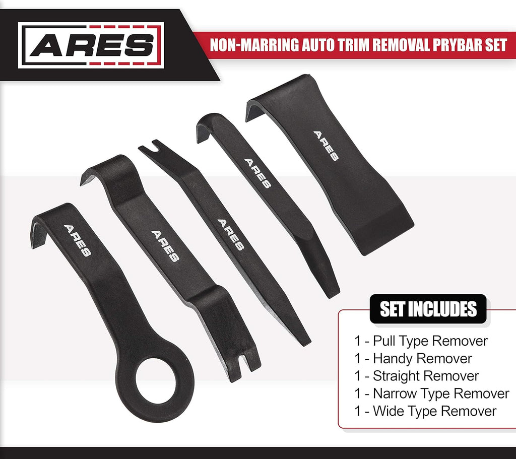 ARES 70223-5-Piece Non-Marring Auto Trim Removal Prybar Set - Remove Trim with Ease - Fasteners, Molding, and Dash Panel Removal Set