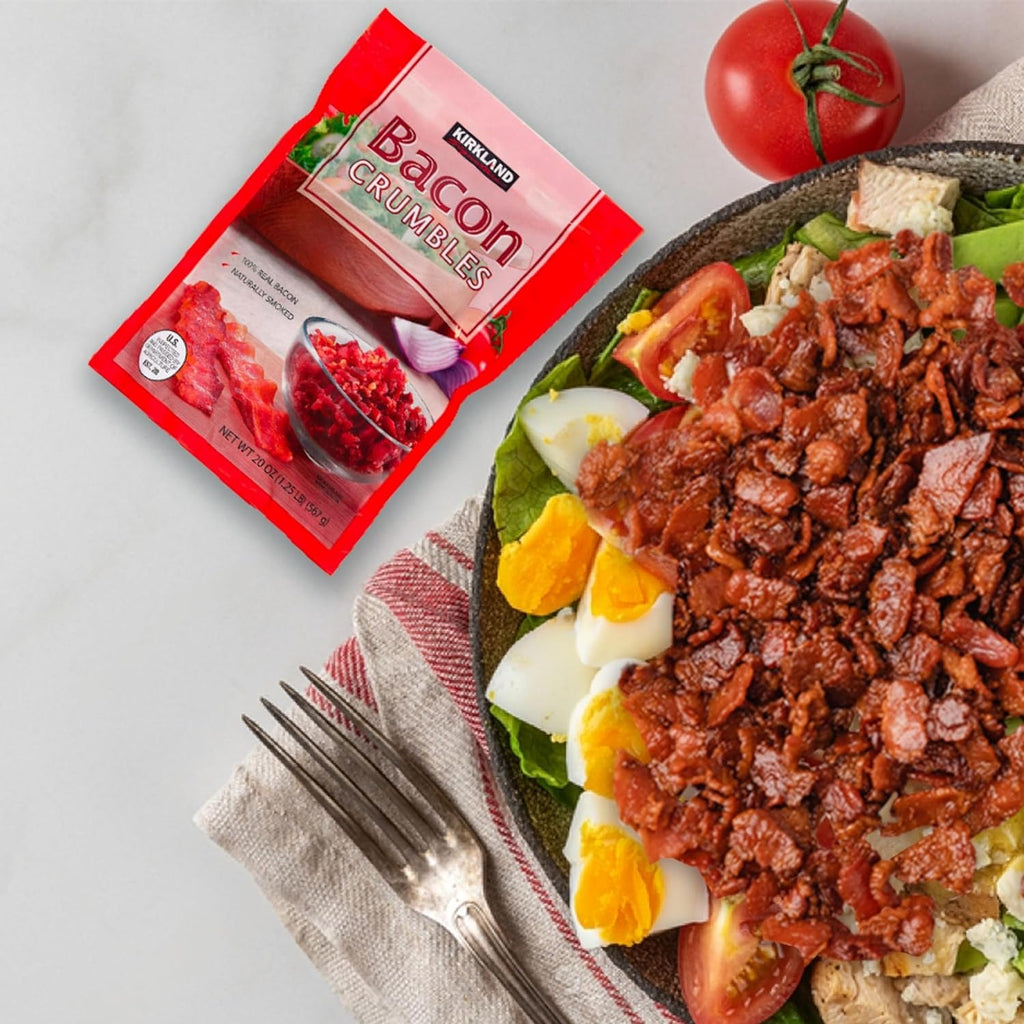 Kirkland Signature Crumbled Bacon Bits Cooked Bacon - Ready To Eat, Premium Quality 20oz w Bacon Bits Real 1 Pack Bacon Bits For Salad