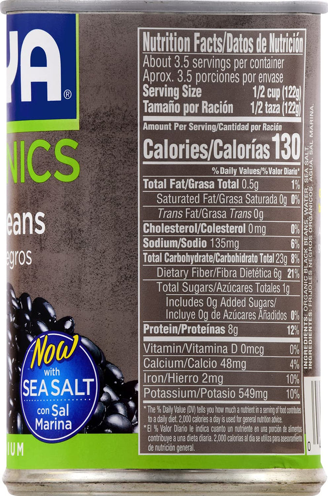 Goya Foods Organic Black Beans, Low Sodium with Sea Salt, 15.5 Ounce (Pack of 8)