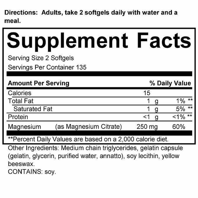 Kirkland Signature Magnesium Citrate 250Mg, 270 Softgels