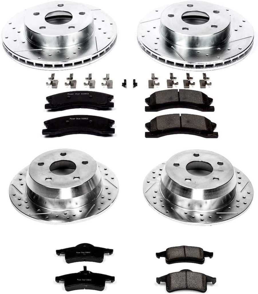 K2150 Front and Rear Z23 Carbon Fiber Brake Pads with Drilled & Slotted Brake Rotors Kit