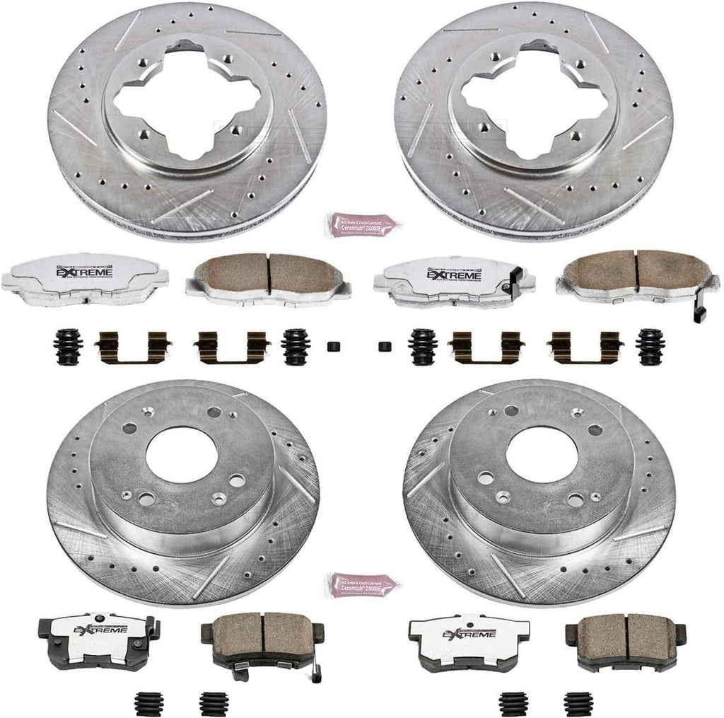 K698-26 Front and Rear Z26 Carbon Fiber Brake Pads with Drilled & Slotted Brake Rotors Kit