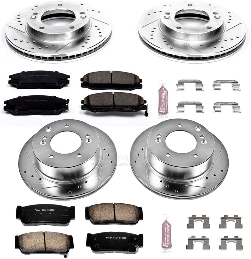 K5900 Front and Rear Z23 Carbon Fiber Brake Pads with Drilled & Slotted Brake Rotors Kit