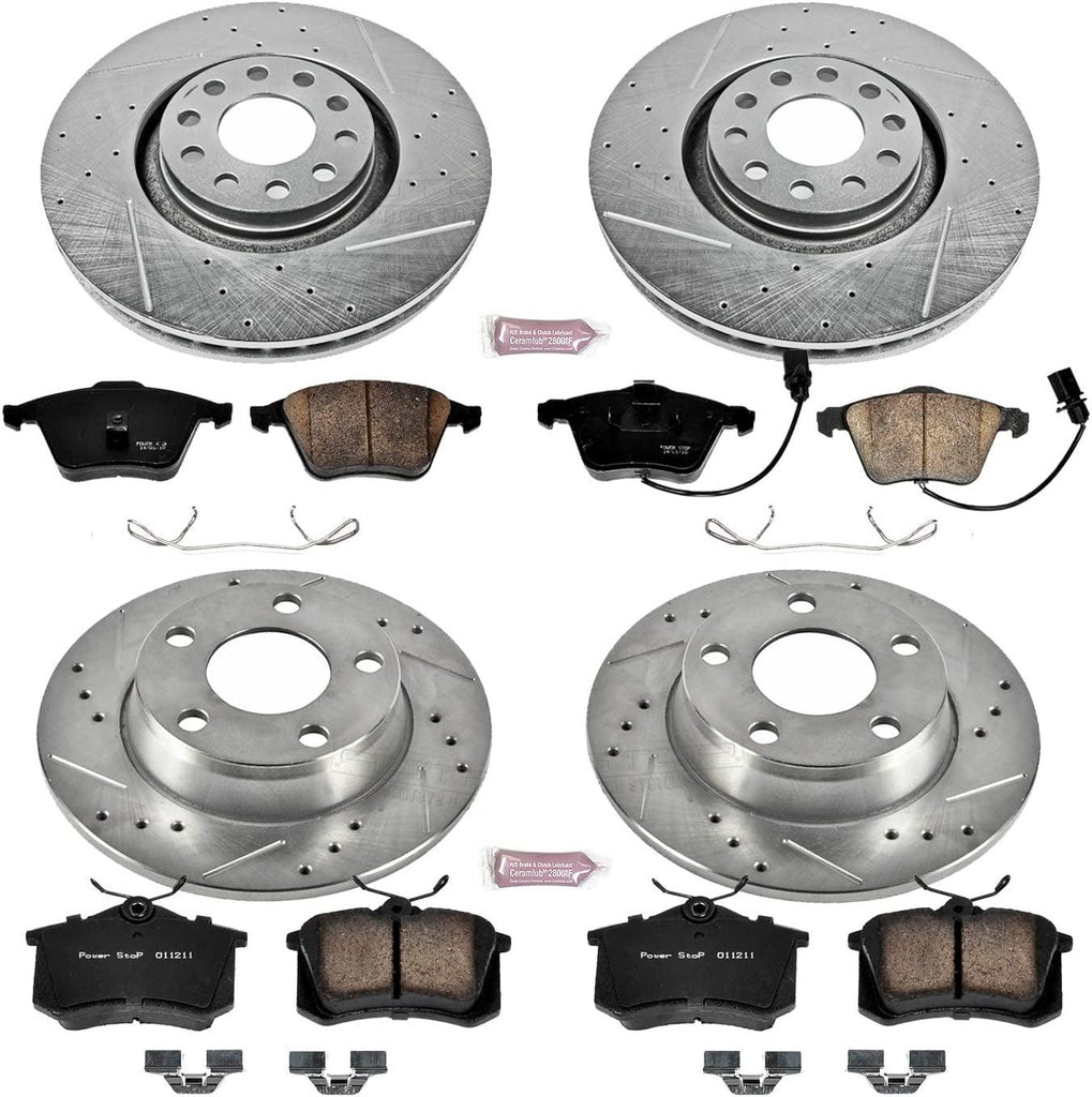 K893 Front and Rear Z23 Carbon Fiber Brake Pads with Drilled & Slotted Brake Rotors Kit