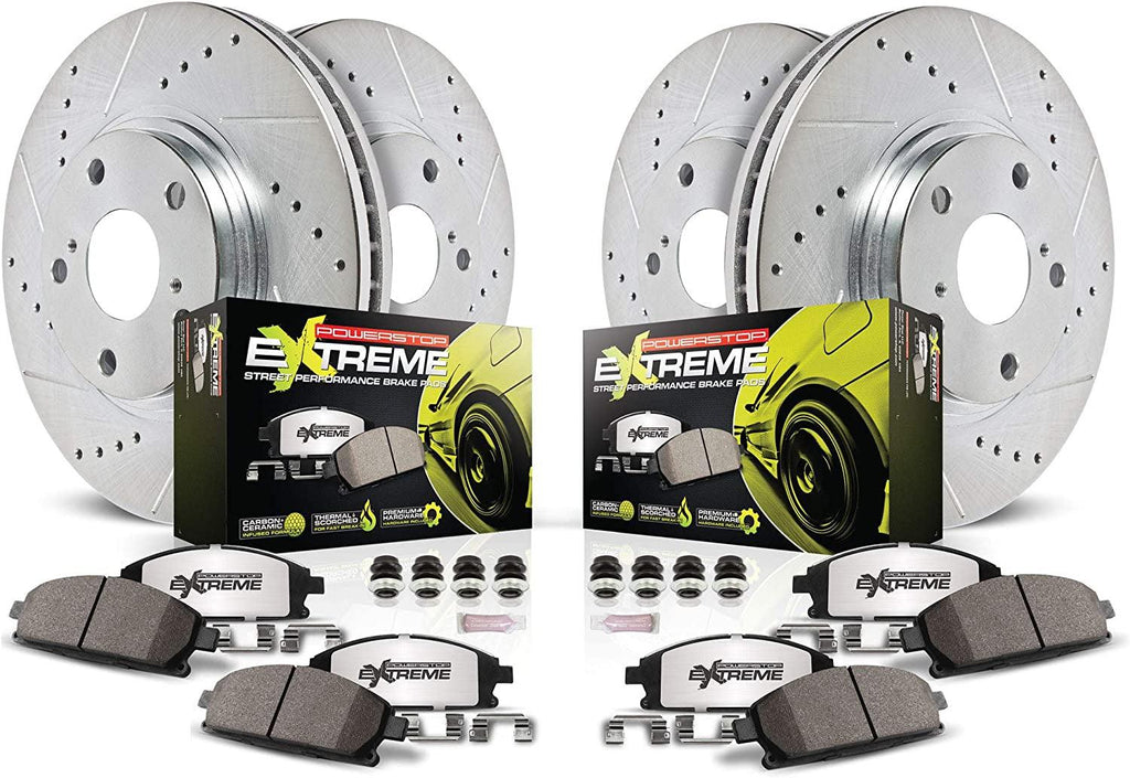 K7927-26 Front and Rear Z26 Carbon Fiber Brake Pads with Drilled & Slotted Brake Rotors Kit