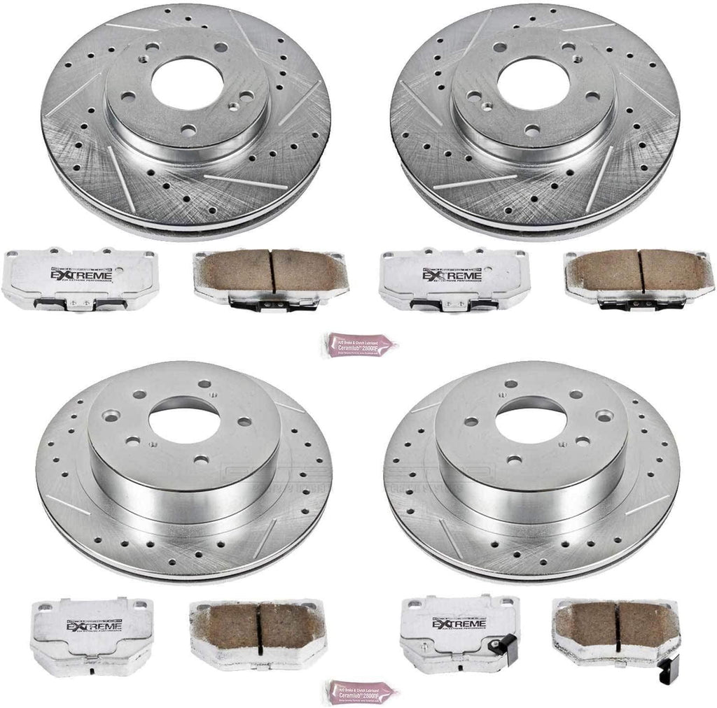 K2754-26 Front and Rear Z26 Carbon Fiber Brake Pads with Drilled & Slotted Brake Rotors Kit