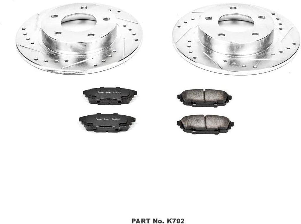 Power Stop K792 Rear Z23 Carbon Fiber Brake Pads with Drilled & Slotted Brake Rotors Kit