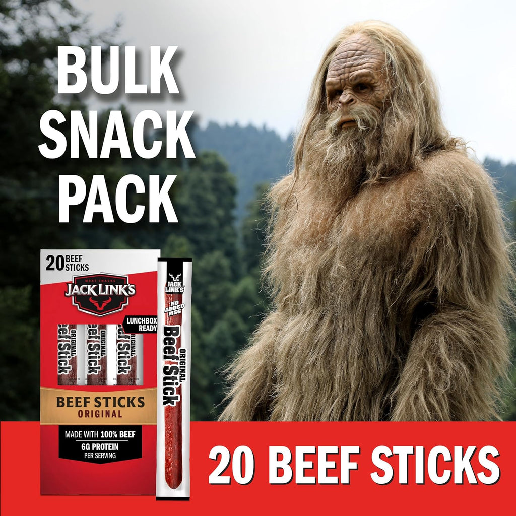 Jack Link's Beef Sticks, Original, Great Stocking Stuffer, Holiday Gift for Men, Protein Snack, Meat Stick with 6g of Protein, Made with 100% Beef, Individually Wrapped Beef Sticks, 0.92 Oz (20 Count)