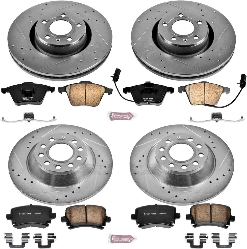 K4066 Front and Rear Z23 Carbon Fiber Brake Pads with Drilled & Slotted Brake Rotors Kit