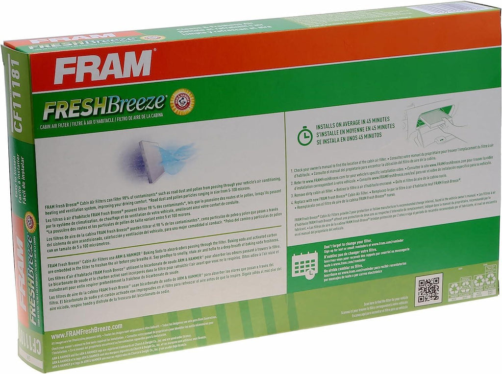 Fresh Breeze Cabin Air Filter with Arm & Hammer Baking Soda, CF11181 for GM Vehicles