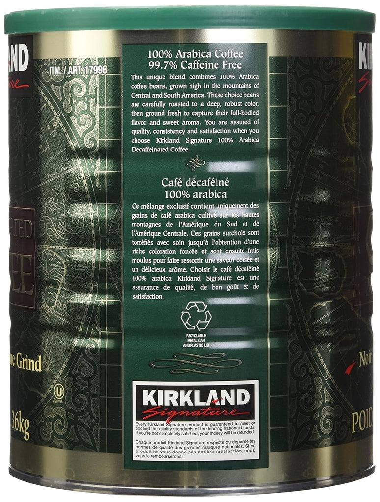 Kirkland Signature 100% Colombian Dark Roast Decaffeinated Ground Coffee, 3 Pound (Pack of 2)