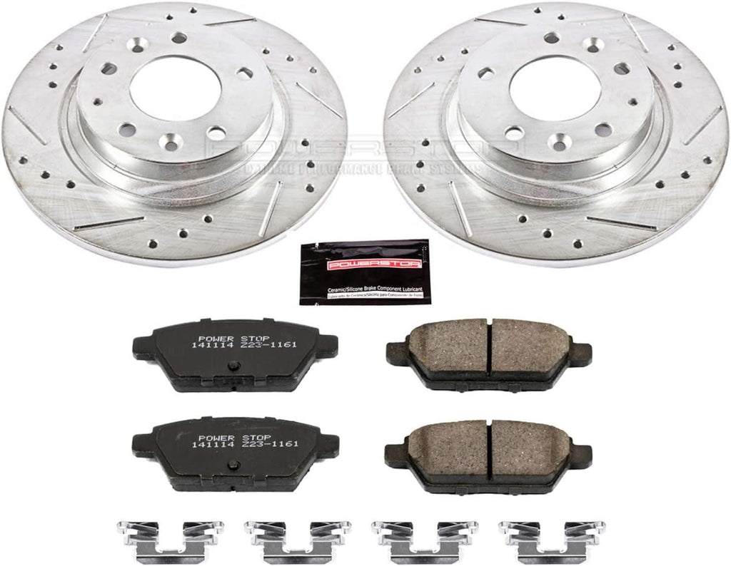 K2450 Rear Z23 Carbon Fiber Brake Pads with Drilled & Slotted Brake Rotors Kit