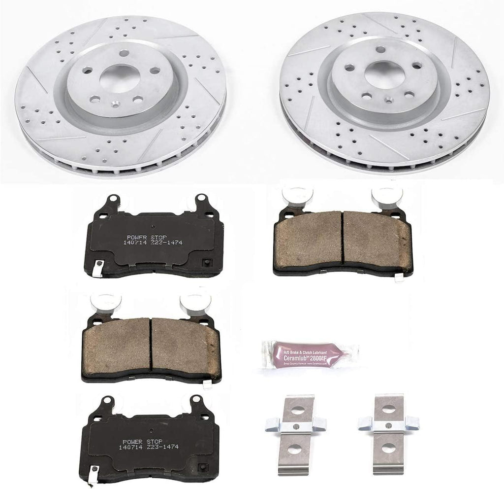 K5602 Front Z23 Carbon Fiber Brake Pads with Drilled & Slotted Brake Rotors Kit