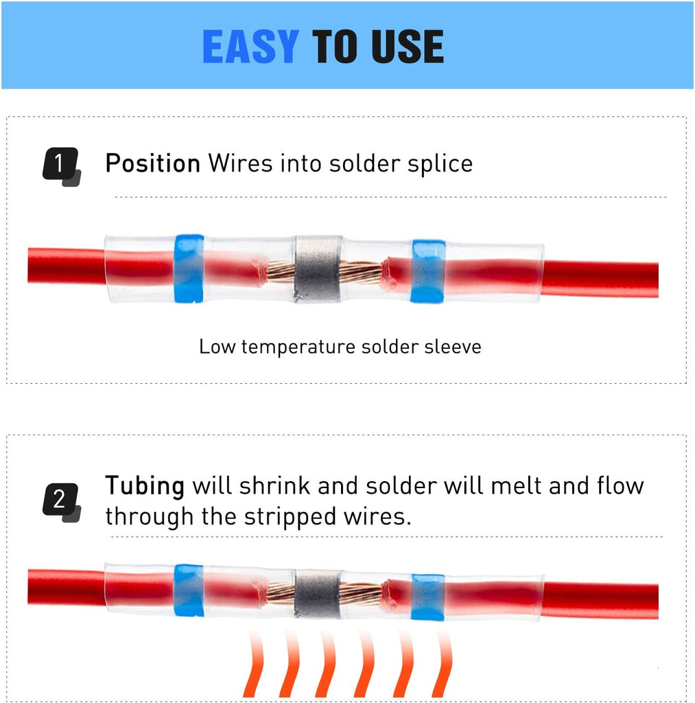 Nilight - 50025R 50Pcs Solder Seal Wire Connector, Solder Seal Heat Shrink Butt Connectors,Electrical Waterproof Insulated Marine Automotive Copper(23Red 12Blue 10White 5Yellow),2 Years Warranty