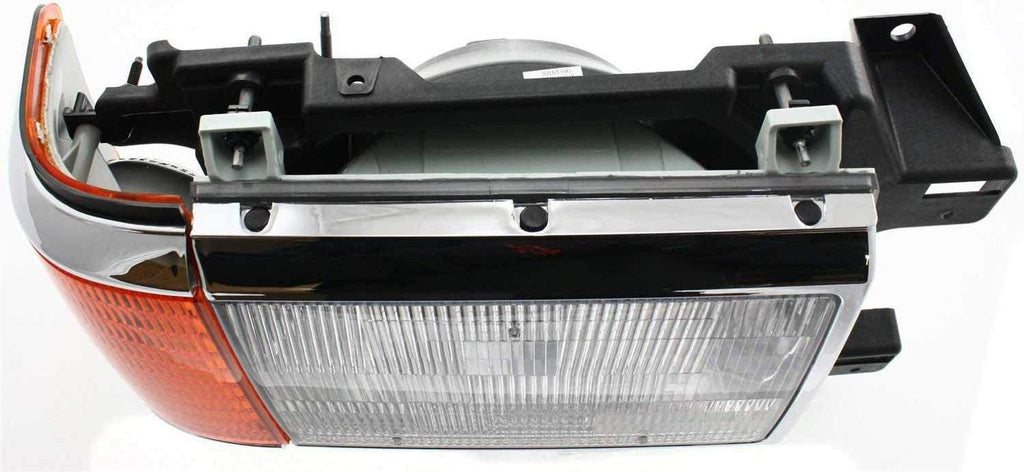 Headlight Assembly Compatible with 1987-1991 Ford F-150 / F-250 / F-350 / Bronco Halogen, with Side Marker Lamp, with Chrome Trim, Set of 2, Driver and Passenger Side