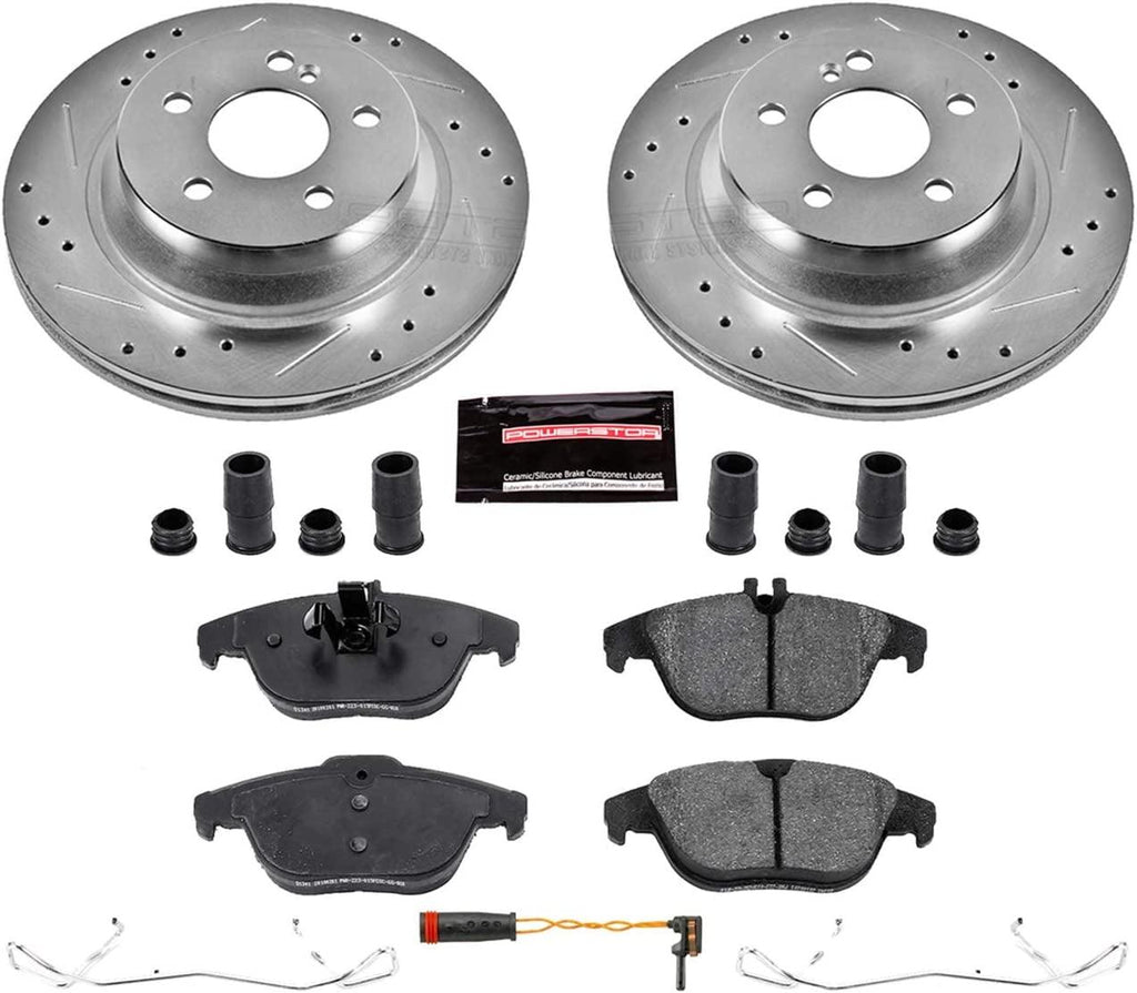 K6715 Rear Z23 Carbon Fiber Brake Pads with Drilled & Slotted Brake Rotors Kit