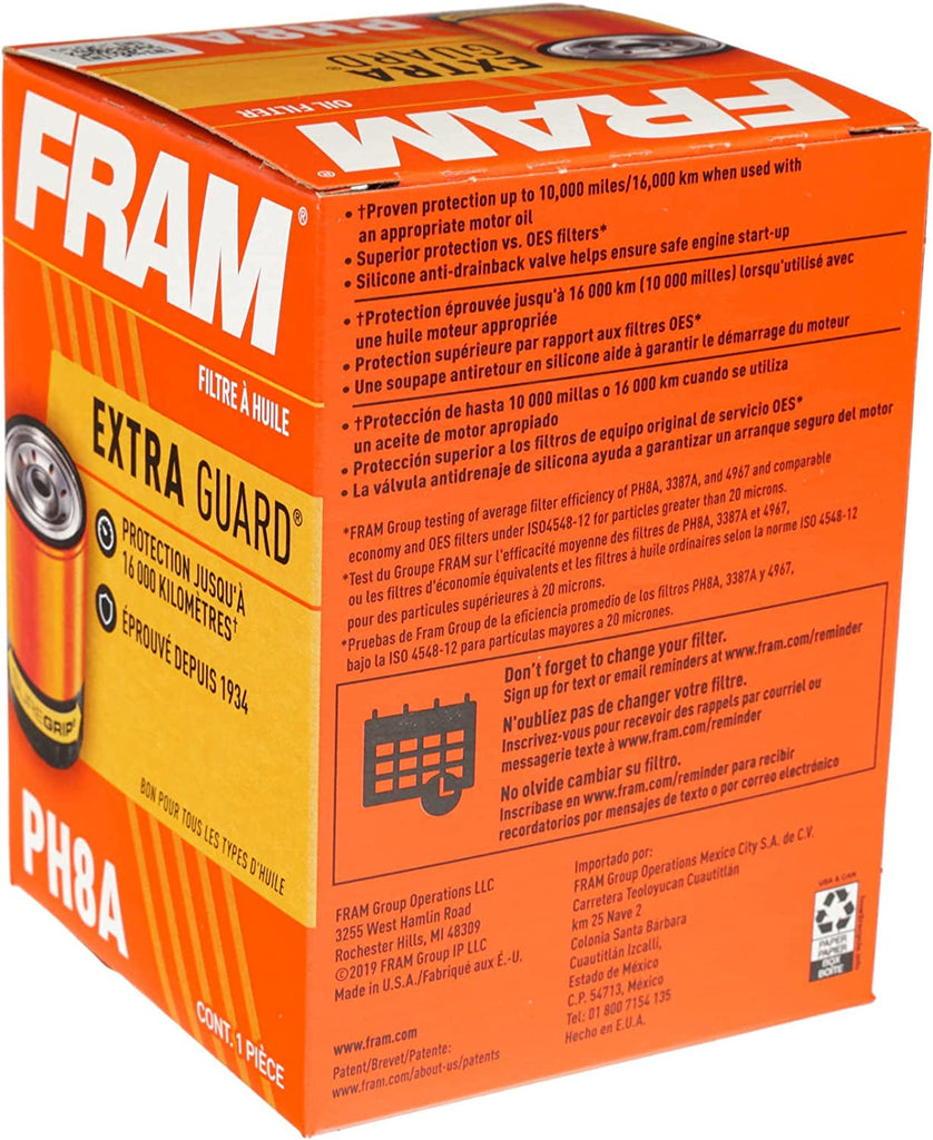 FRAM Extra Guard PH8A, 10K Mile Change Interval Spin-On Oil Filter