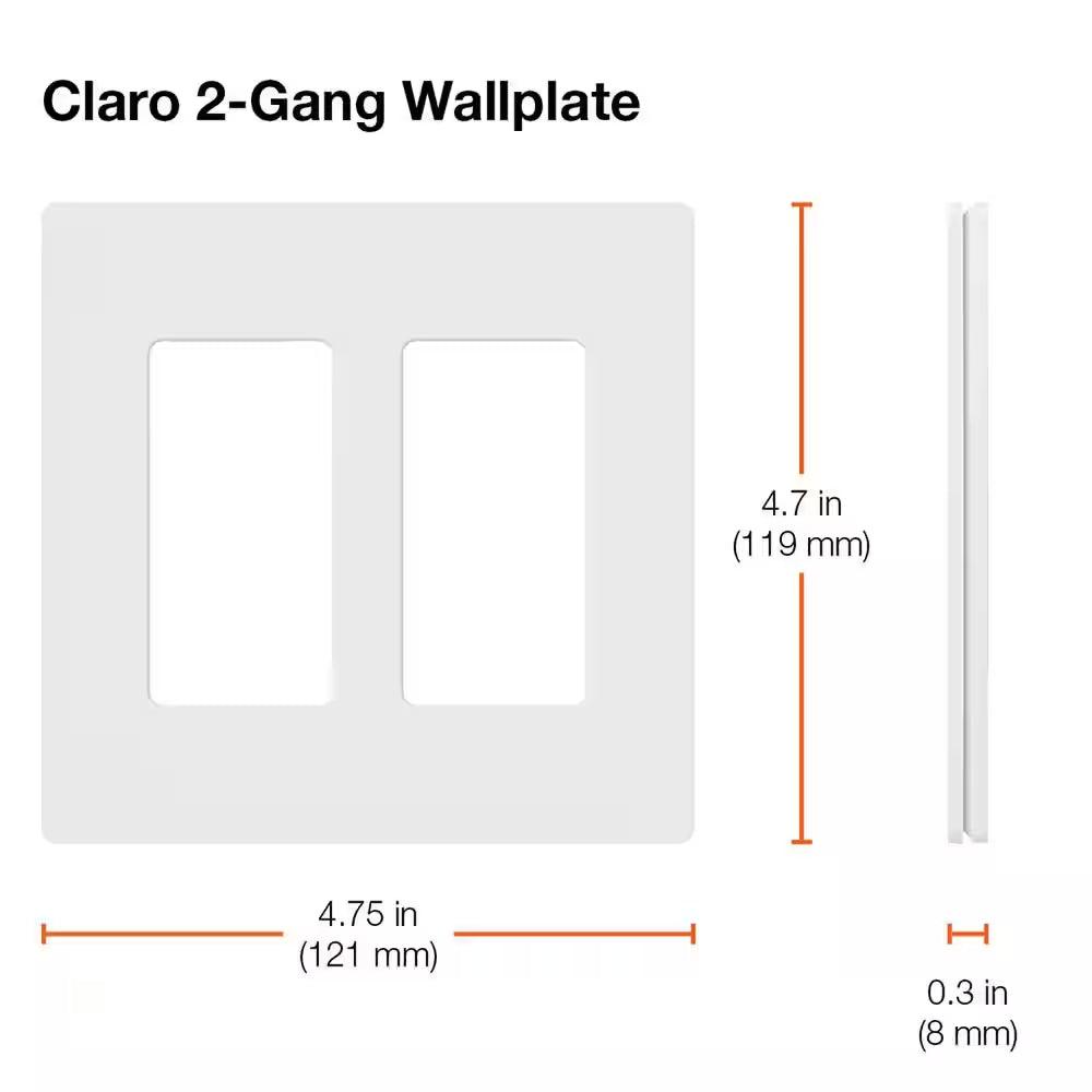 Claro 2 Gang Wall Plate for Decorator/Rocker Switches, Satin, Architectural White (1-Pack)