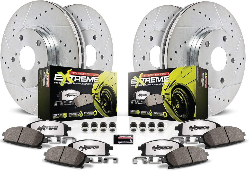 K2877-26 Front and Rear Z26 Carbon Fiber Brake Pads with Drilled & Slotted Brake Rotors Kit