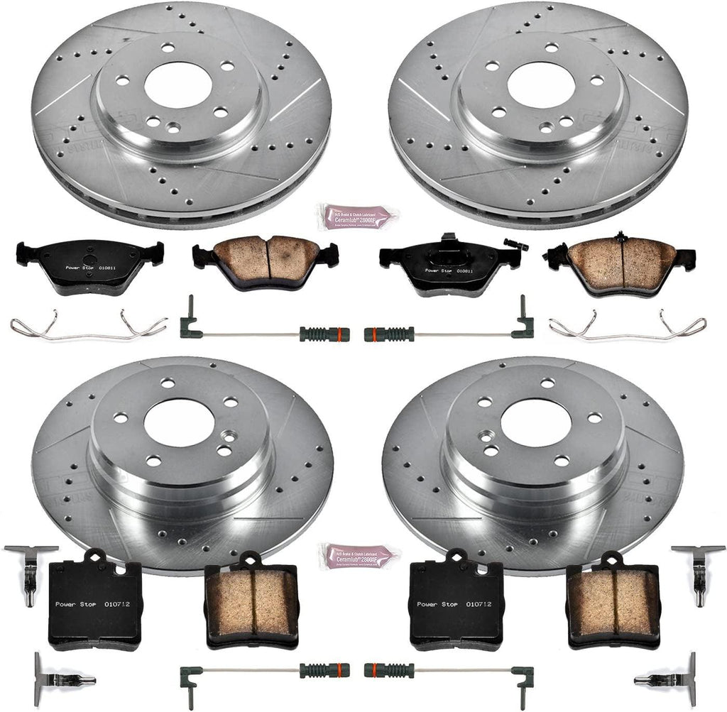 K2786 Front and Rear Z23 Carbon Fiber Brake Pads with Drilled & Slotted Brake Rotors Kit