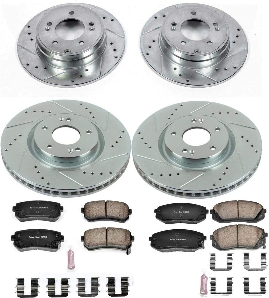 K7113 Front and Rear Z23 Carbon Fiber Brake Pads with Drilled & Slotted Brake Rotors Kit