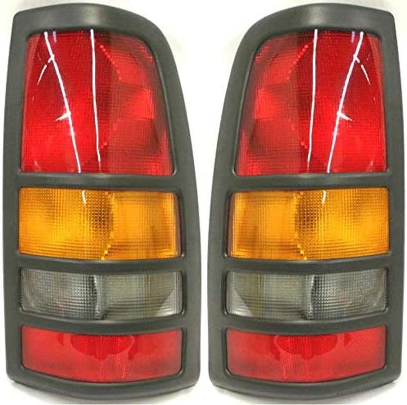 Tail Light Assembly Compatible with 2001-2003 Chevrolet Silverado 3500 / GMC Sierra 3500 Halogen Amber Clear & Red Lens with Black Trim Set of 2 Passenger and Driver Side