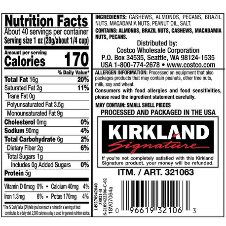 2 Packs Kirkland Extra Fancy Mixed Nuts 40 Oz 2.5 Lb Each Pack, Total 5 Lbs