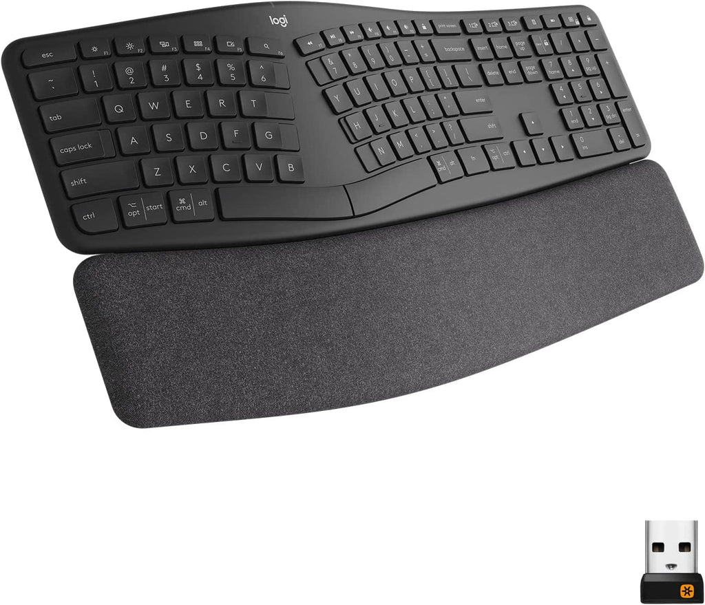 Logitech ERGO K860 Wireless Ergonomic Keyboard - Split Keyboard, Wrist Rest, Natural Typing, Stain-Resistant Fabric, Bluetooth and USB Connectivity, Compatible with Windows/Mac,Black