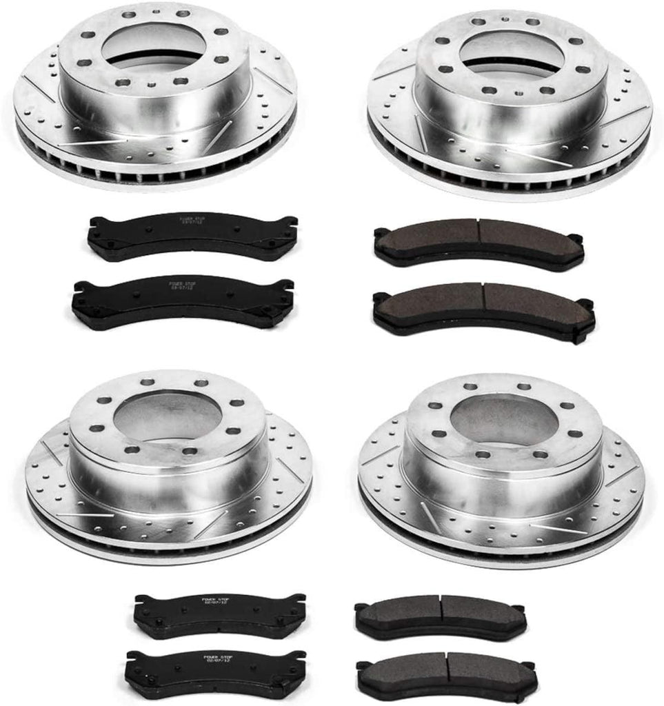 K2073 Front and Rear Z23 Carbon Fiber Brake Pads with Drilled & Slotted Brake Rotors Kit