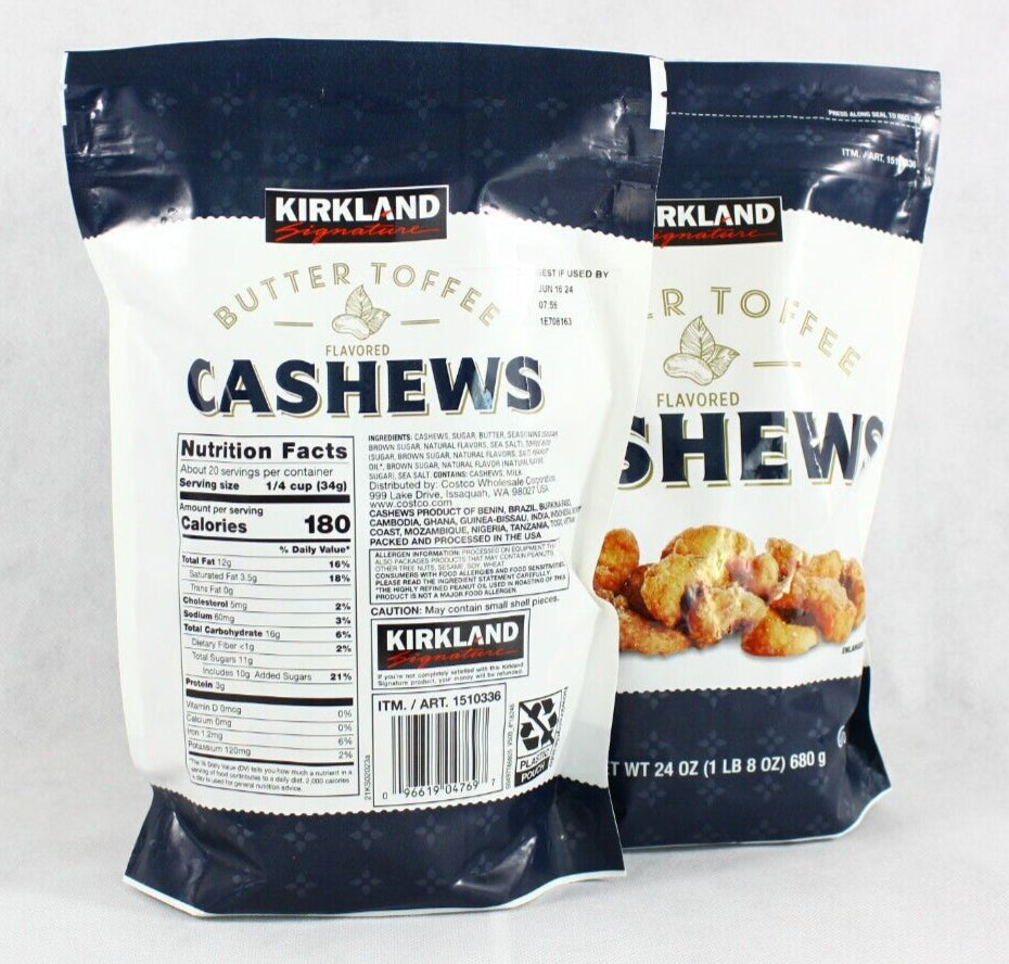 2 Bags Kirkland Butter Toffee Flavored Cashews 24 Oz Each Free Shipping