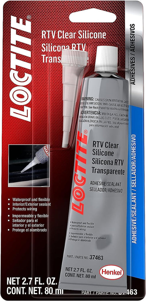 LOCTITE RTV Clear Silicone Adhesive Sealant for Automotive: Waterproof, Flexible, Protects Wiring, for Glass, Metal, Plastics, and More | Clear, 80 Ml Tube (PN: 491981)