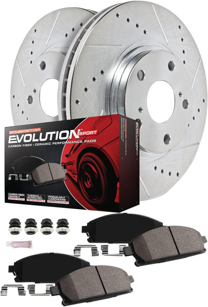 K7346 Front and Rear Z23 Carbon Fiber Brake Pads with Drilled & Slotted Brake Rotors Kit