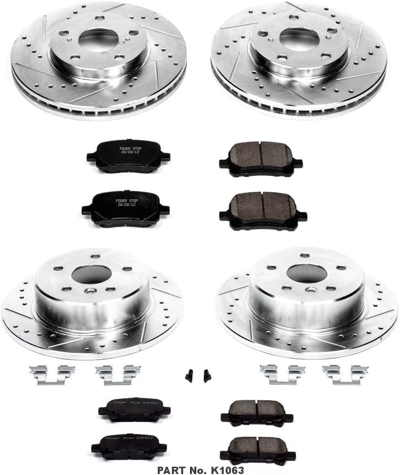 K1063 Front and Rear Z23 Carbon Fiber Brake Pads with Drilled & Slotted Brake Rotors Kit