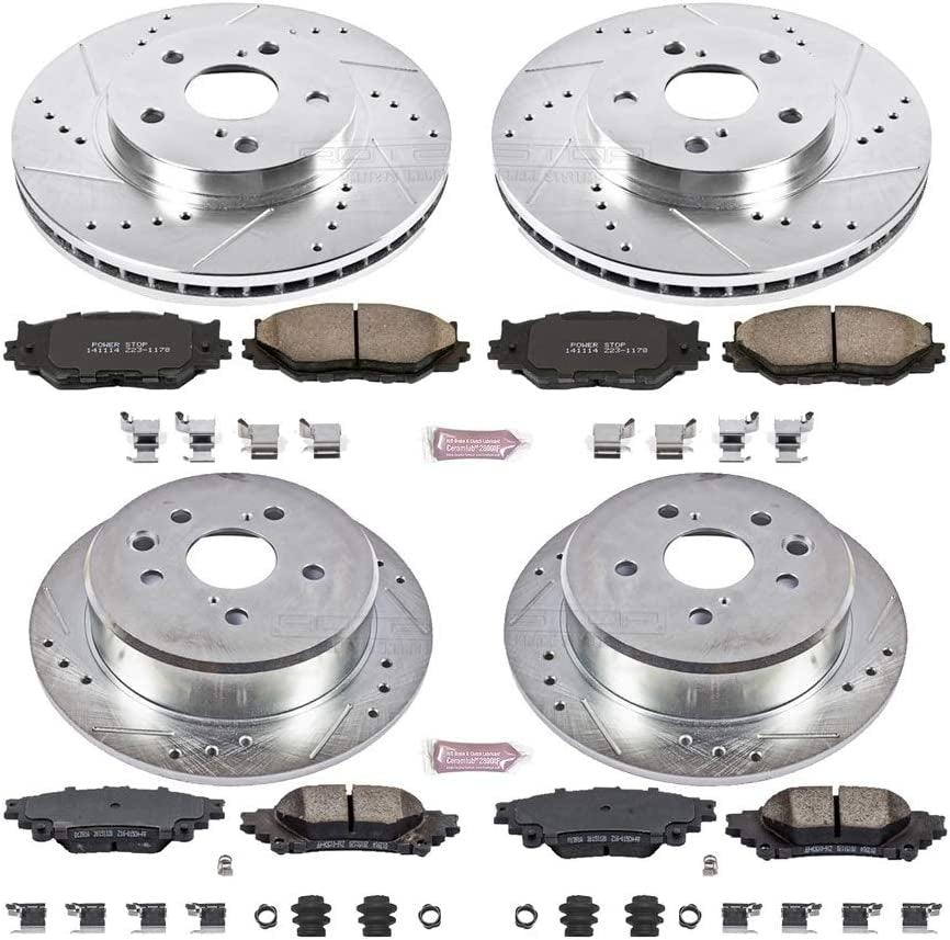 K6988 Front and Rear Z23 Carbon Fiber Brake Pads with Drilled & Slotted Brake Rotors Kit