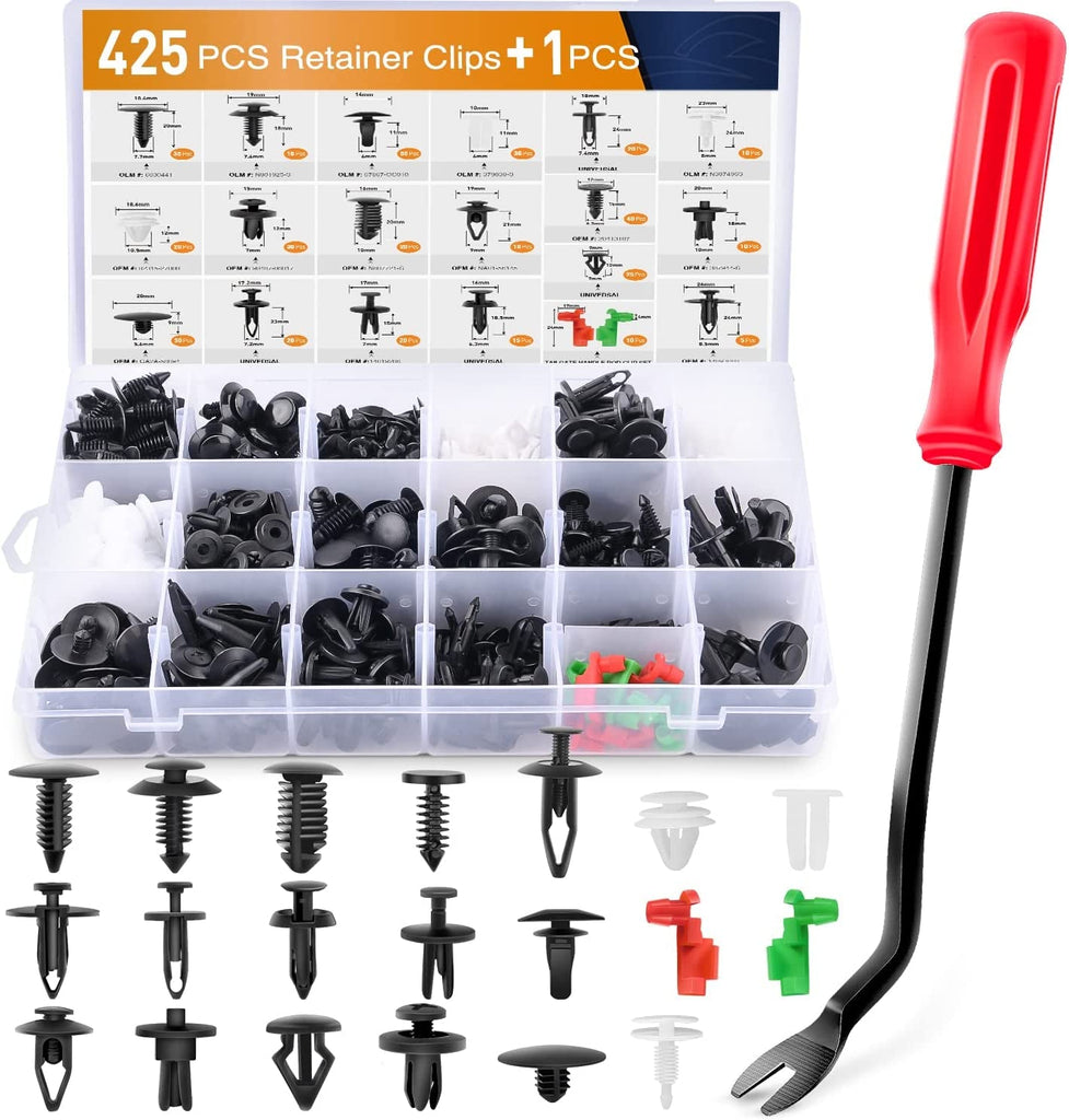 GOOACC 425 Pcs Car Body Retainer Clips Set Tailgate Handle Rod Clip Fastener Remover - 19 Popular Sizes Auto Push Pin Rivets -Door Trim Panel Clips for GM Ford Toyota Honda Chrysler