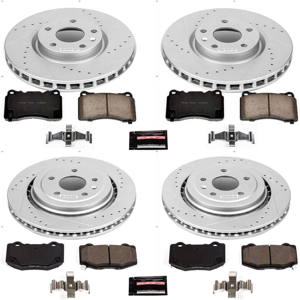 K6529 Front and Rear Z23 Carbon Fiber Brake Pads with Drilled & Slotted Brake Rotors Kit