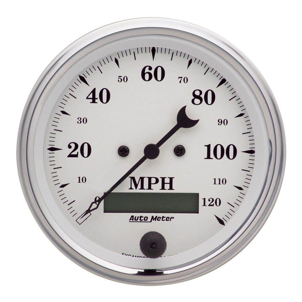 3-3/8 in. SPEEDOMETER 0-120 MPH OLD-TYME WHITE - greatparts