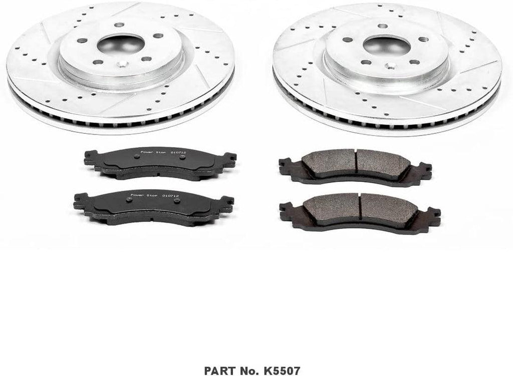 K5507 Front Z23 Carbon Fiber Brake Pads with Drilled & Slotted Brake Rotors Kit