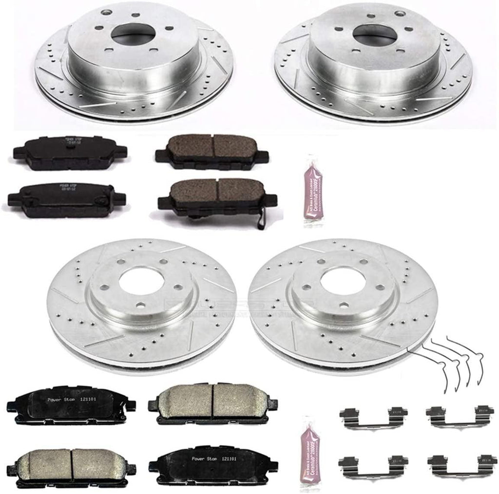 K6361 Front and Rear Z23 Carbon Fiber Brake Pads with Drilled & Slotted Brake Rotors Kit