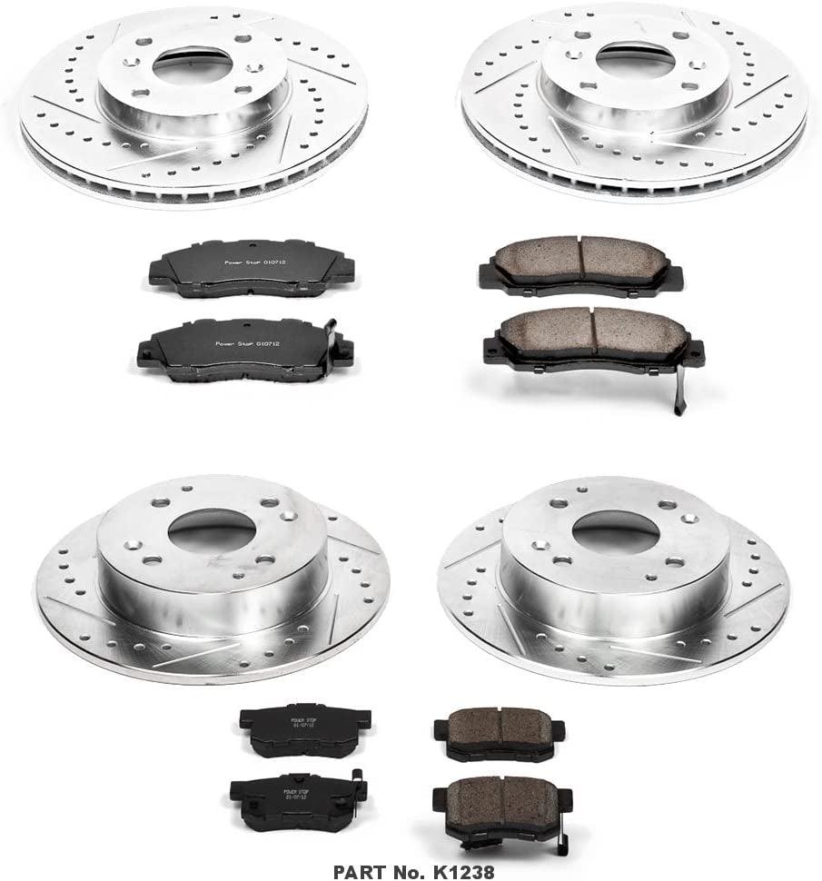 K1238 Front and Rear Z23 Carbon Fiber Brake Pads with Drilled & Slotted Brake Rotors Kit