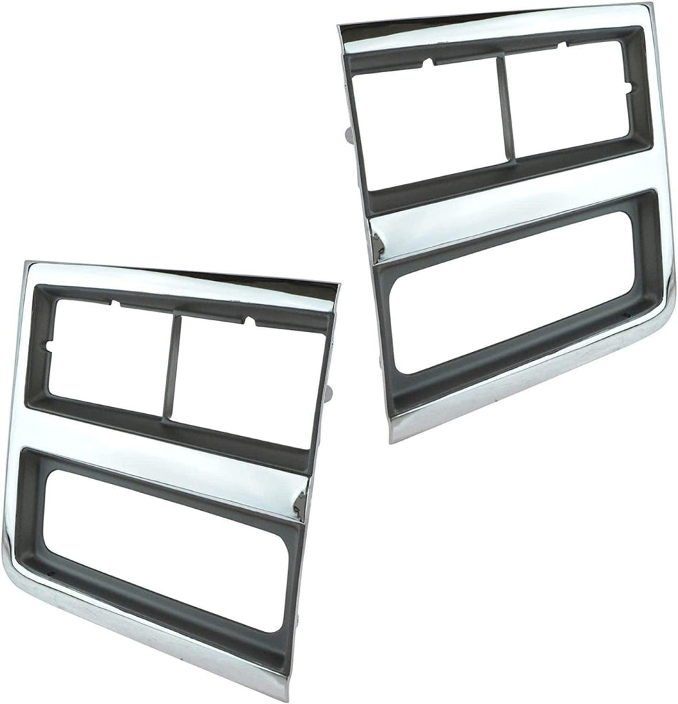 Headlight Trim Bezels Argent/Gray & Chrome Left & Right Pair Set for Chevy Truck