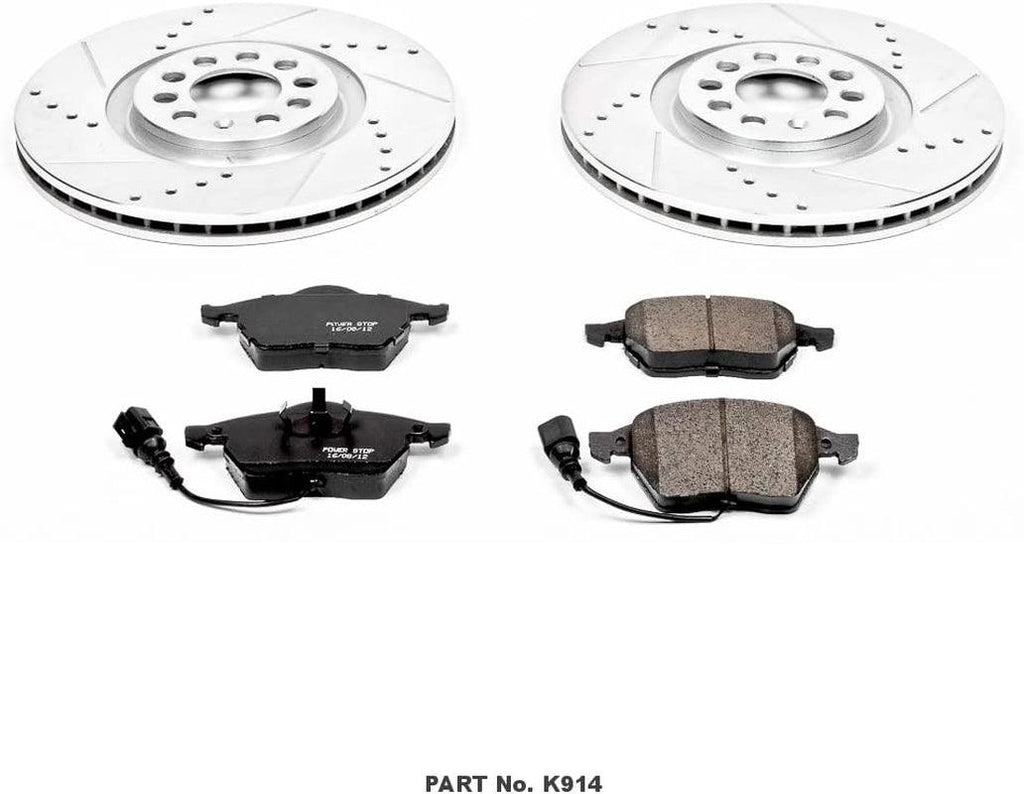 Power Stop K914 Front Z23 Carbon Fiber Brake Pads with Drilled & Slotted Brake Rotors Kit