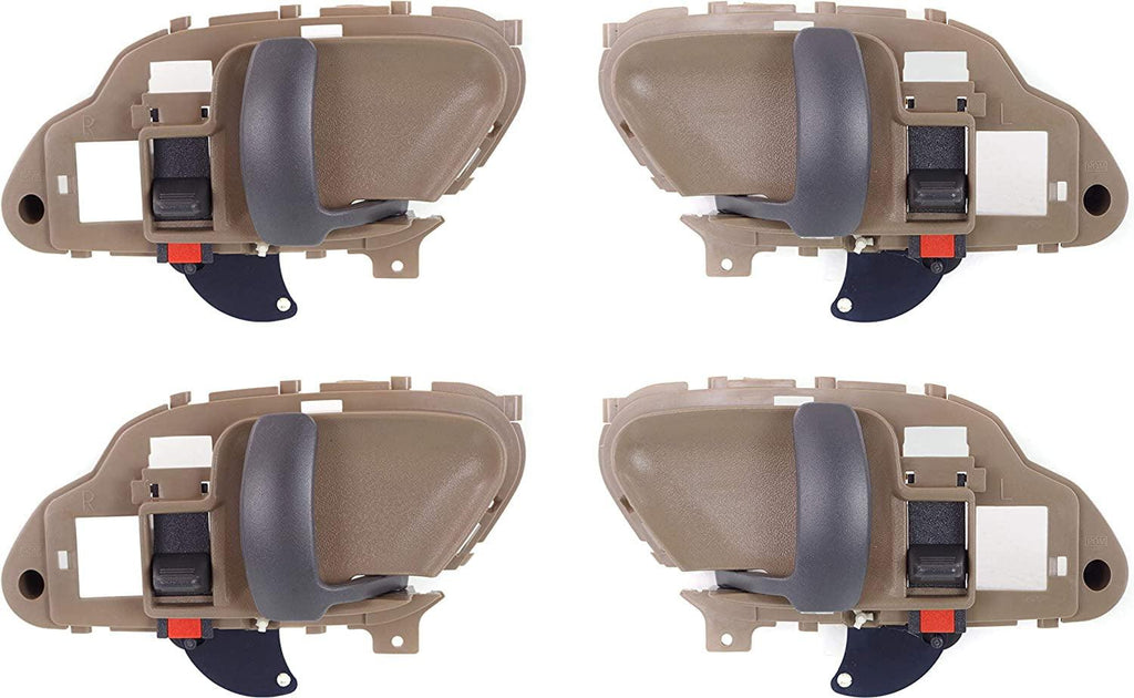 Front and Rear Interior Door Handle Set of 4 Compatible with 1995-1998 Chevrolet C1500 and K1500 Beige Bezel with Primed Lever with Door Lock Button Driver and Passenger Side