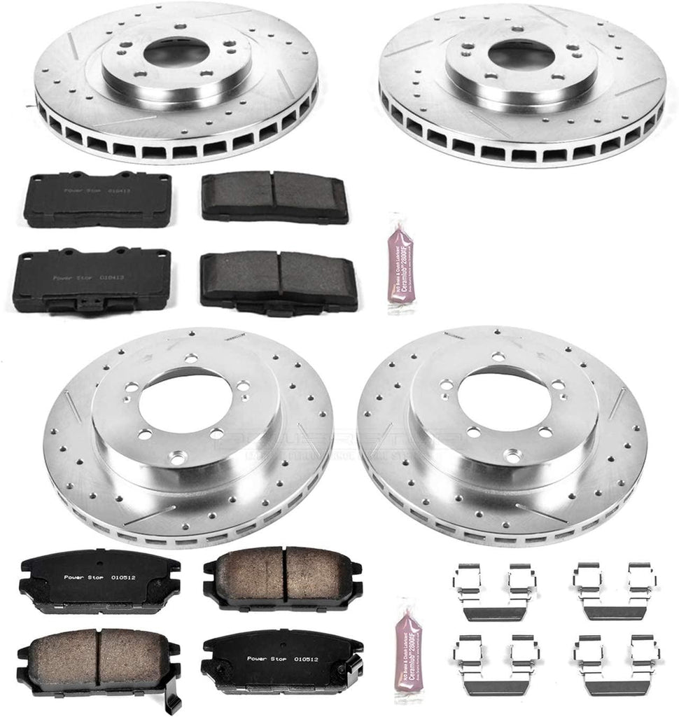 Power Stop K797 Front and Rear Z23 Carbon Fiber Brake Pads with Drilled & Slotted Brake Rotors Kit