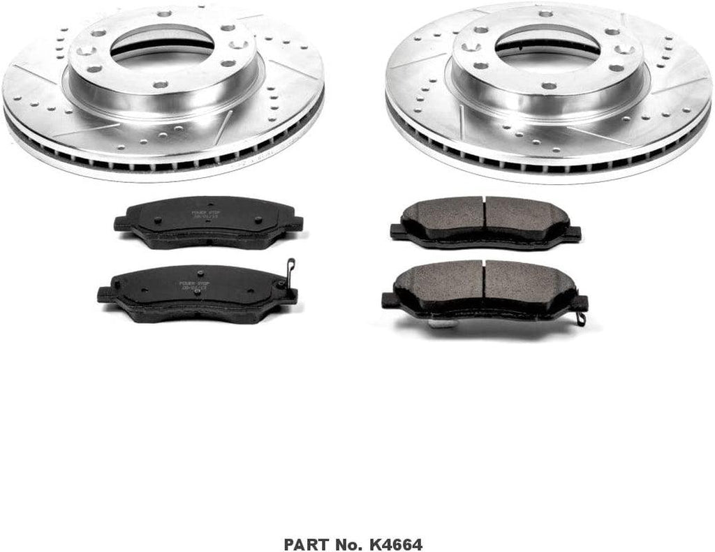 K4664 Front Z23 Carbon Fiber Brake Pads with Drilled & Slotted Brake Rotors Kit